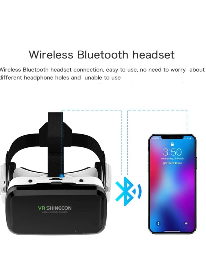 Headset +Bluetooth 3D Glasses Goggles HD Virtual Reality Headset Compatible with iOS & Android Phone Eye Protected Soft & Comfortable Adjustable Distance for Phones