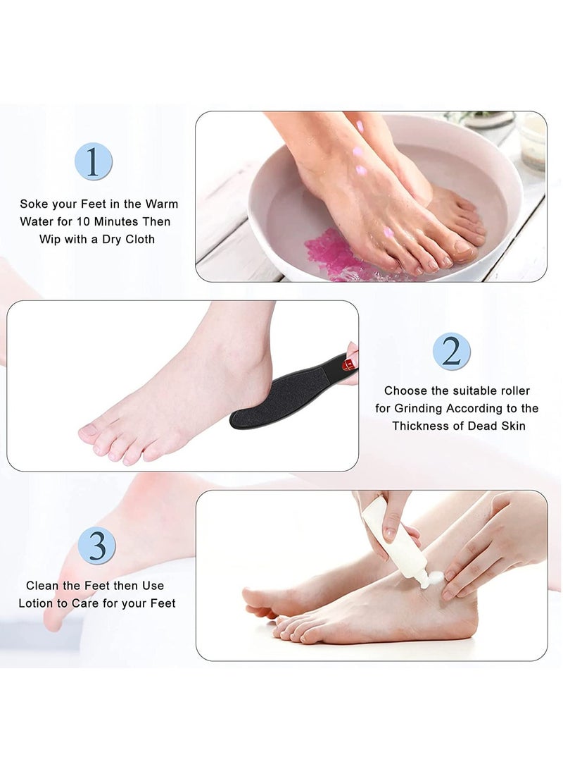 Electric Feet Callus Remover, Professional 18-in-1 Foot File Pedicure Kit Tools, Rechargeable Dry Dead Skin Foot Scraper with 3 Roller Heads, 2-Speed Power, for Feet/Hands/Heels Spa (Black)