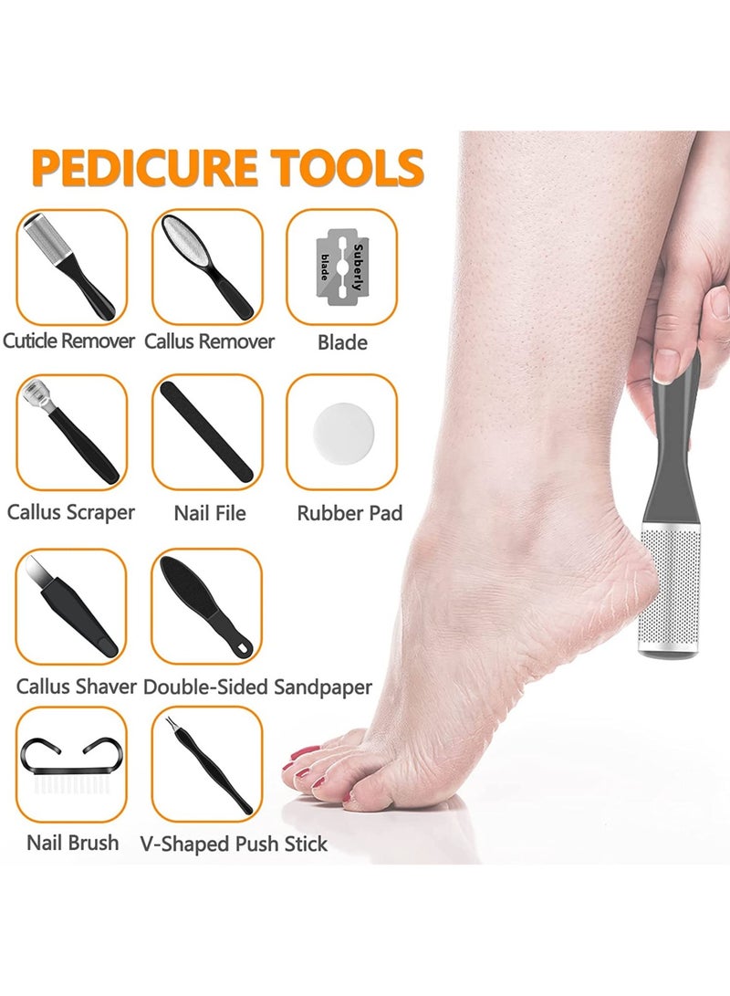 Electric Feet Callus Remover, Professional 18-in-1 Foot File Pedicure Kit Tools, Rechargeable Dry Dead Skin Foot Scraper with 3 Roller Heads, 2-Speed Power, for Feet/Hands/Heels Spa (Black)