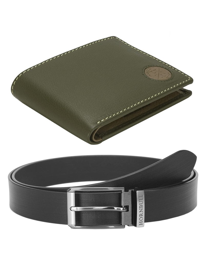 Gift Set for Men | Olive Wallet and Black Belt Men's Combo Gift Set | Leather Wallets for men | Men’s Wallet BWN104165