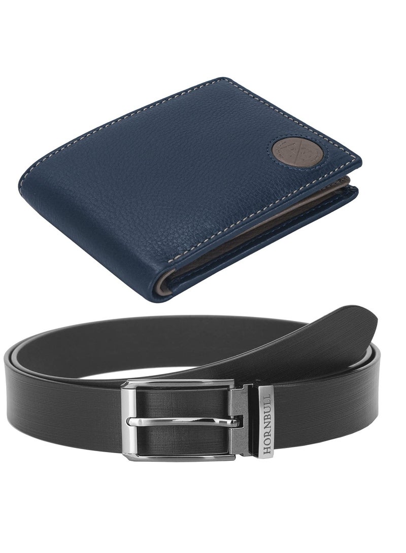 Gift Set for Men | Navy Wallet and Black Belt Men's Combo Gift Set | Leather Wallets for men | Men’s Wallet BWN104166
