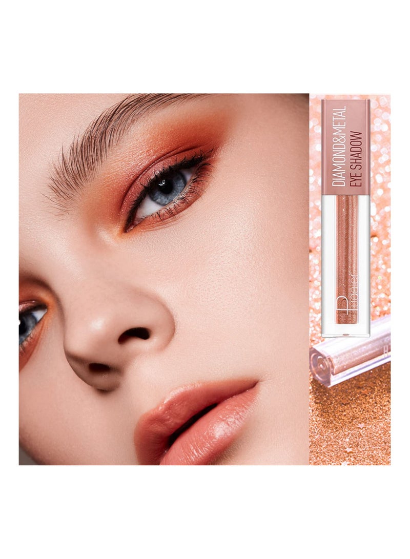 Liquid Glitter Eyeshadow, SYOSI Highly Pigmented Metallic Eye Shadows & Eyeliner Pen, Sparkling Shimmer Eyes Makeup Waterproof Long Lasting Quick-Drying Eye Shadow Make up Kits(Elegant Orange)