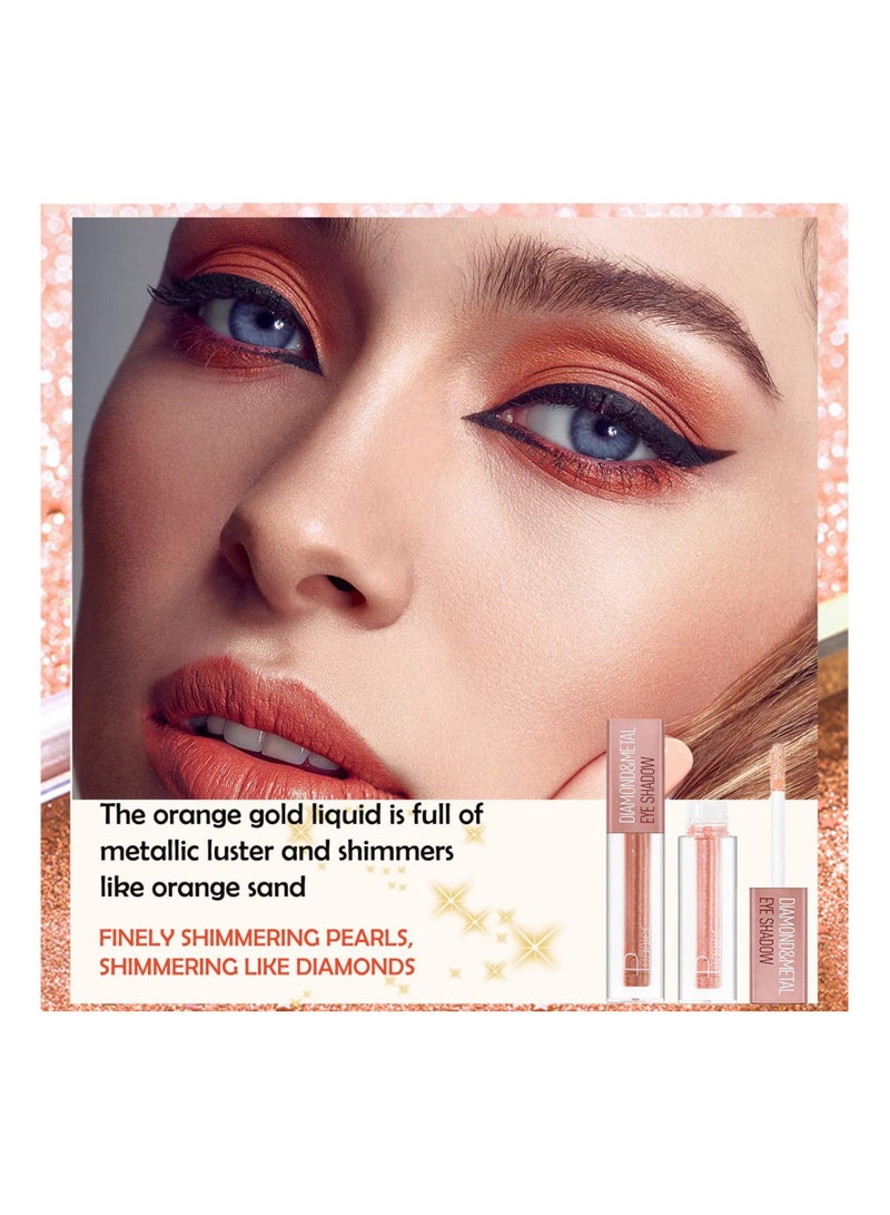 Liquid Glitter Eyeshadow, SYOSI Highly Pigmented Metallic Eye Shadows & Eyeliner Pen, Sparkling Shimmer Eyes Makeup Waterproof Long Lasting Quick-Drying Eye Shadow Make up Kits(Elegant Orange)