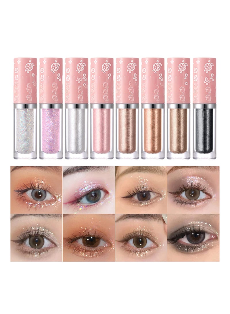 SYOSI 8PCS Liquid Glitter Eyeshadow Makeup, Shimmer Metallic Glitter Eye Shadow,Quick Drying, High Pigmented, Lightweight Glitter Glue for Creates Sparkly Crystals Eye Makeup Full of Girly Feeling
