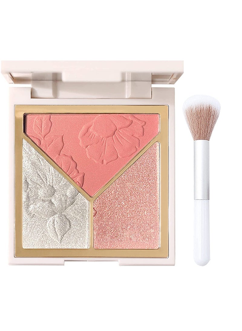 Highlighters Makeup Highly Pigmented Powder Highlighter Face Repair Plate 3 In 1 for Women Natural Look Long Lasting Sweat Resistant Radiant Finish Silky Shimmery