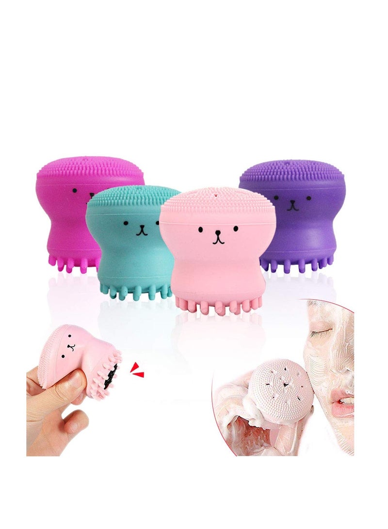 Facial Cleanser, Small Octopus Facial Cleansing Brush, Silicone Facial Sponge Cleanser, Face Skin Cleaning Tool (Set of 4)