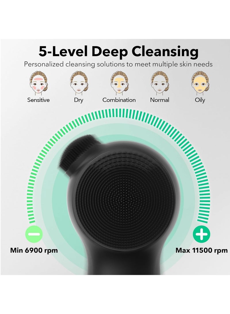 Facial Cleansing Brush Face Scrubber Silicone Sonic Vibration Face Cleanser Brush Electric Exfoliating with Nose Scrub Men Women Waterproof Rechargeable Massager Deep Clean Skin Care Routine