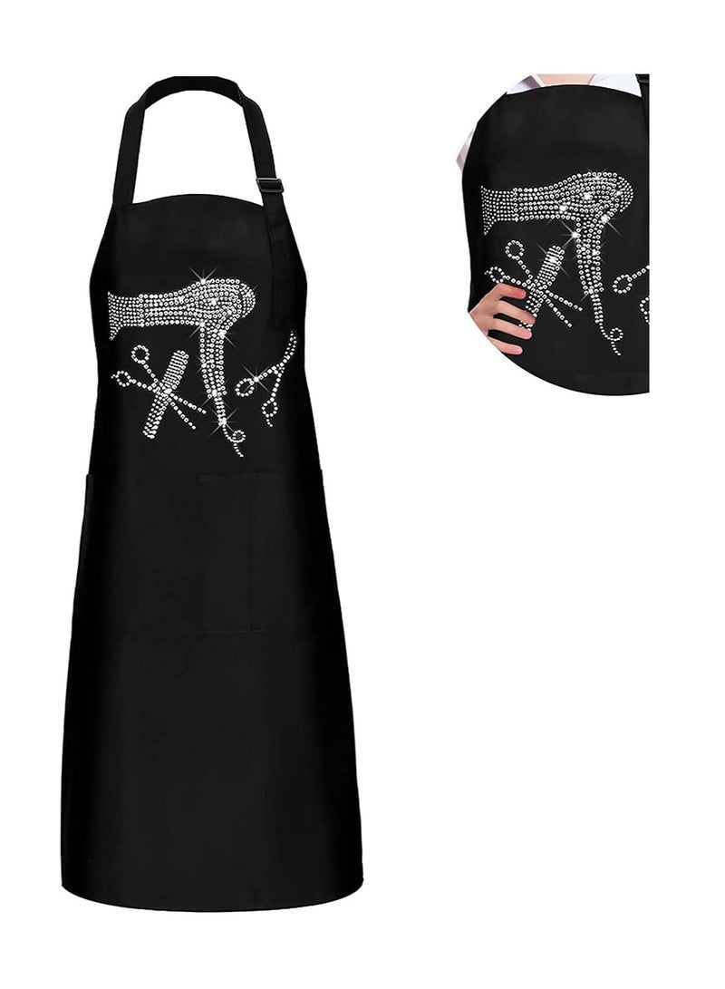 Hair Stylist Apron Hairstylist Salon with Rhinestone Tools and 3 Pockets Waterproof Hairdresser Barber