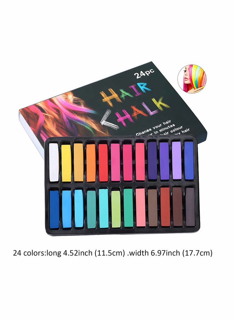 Hair Chalk 24 Colors Temporary Hair Chalk Dye Washable Hair Color Dye DIY Hair for Girls Kids New Year Birthday Party Cosplay for Dyeing Hair Graffiti Sketch Pastel Painting with Uniform Texture