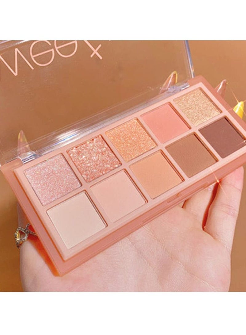 10 Colors Nude Eyeshadow Palette Colorful Matte and Glitter Eye Makeup Palette, High Pigmented, Pearl White Face Body Cheek Diamond Shimmer Highlighter Highlight Makeup Palette Powder