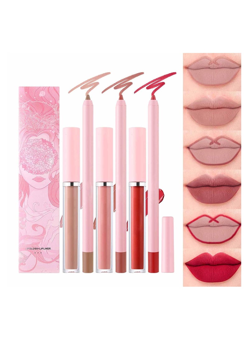 Lip Liner Pens and Matte Liquid Lipstick Set Waterproof Long Lasting Lip Pen Non-Stick Cup Velvety Nude One Step Lips Makeup Kits Lipstick Make up Gift Set A Set