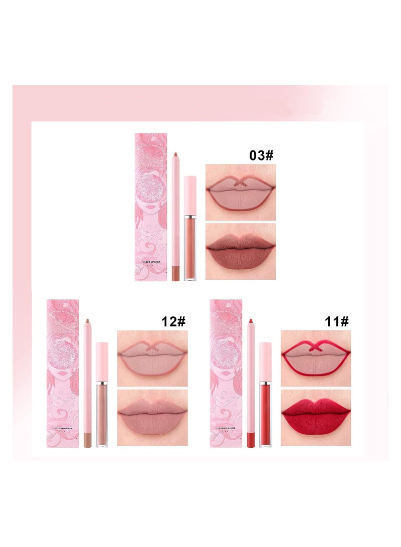 Lip Liner Pens and Matte Liquid Lipstick Set Waterproof Long Lasting Lip Pen Non-Stick Cup Velvety Nude One Step Lips Makeup Kits Lipstick Make up Gift Set A Set