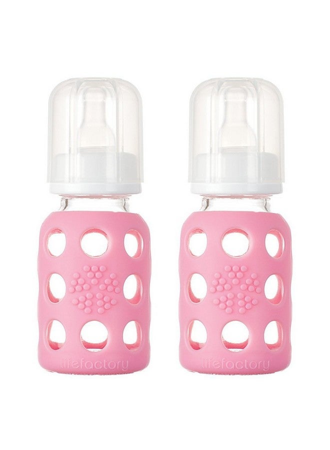 Glass Baby Bottle With Silicone Sleeve 2 Pack (Pink 4Oz)