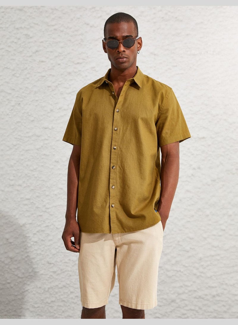 Basic Linen Blend Short Sleeve Shirt