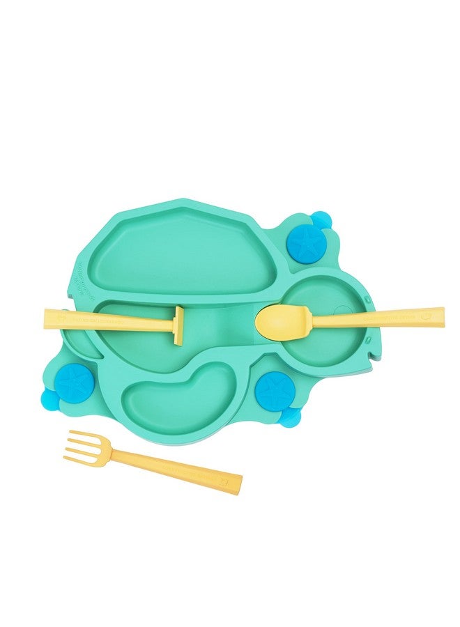 Plate Made In Usa ; Constructive Baby ; Kids Dinnerware Set Green Turtle Plate ; Divided Suction Plates For Toddlers Made With Materials Tested For Safety