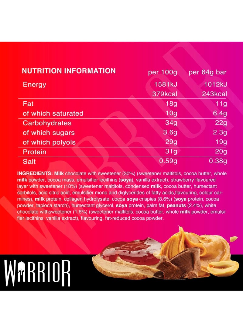 WARRIOR Crunch High Protein Bar Peanut Butter And Jelly Flavor 64g Pack of 12