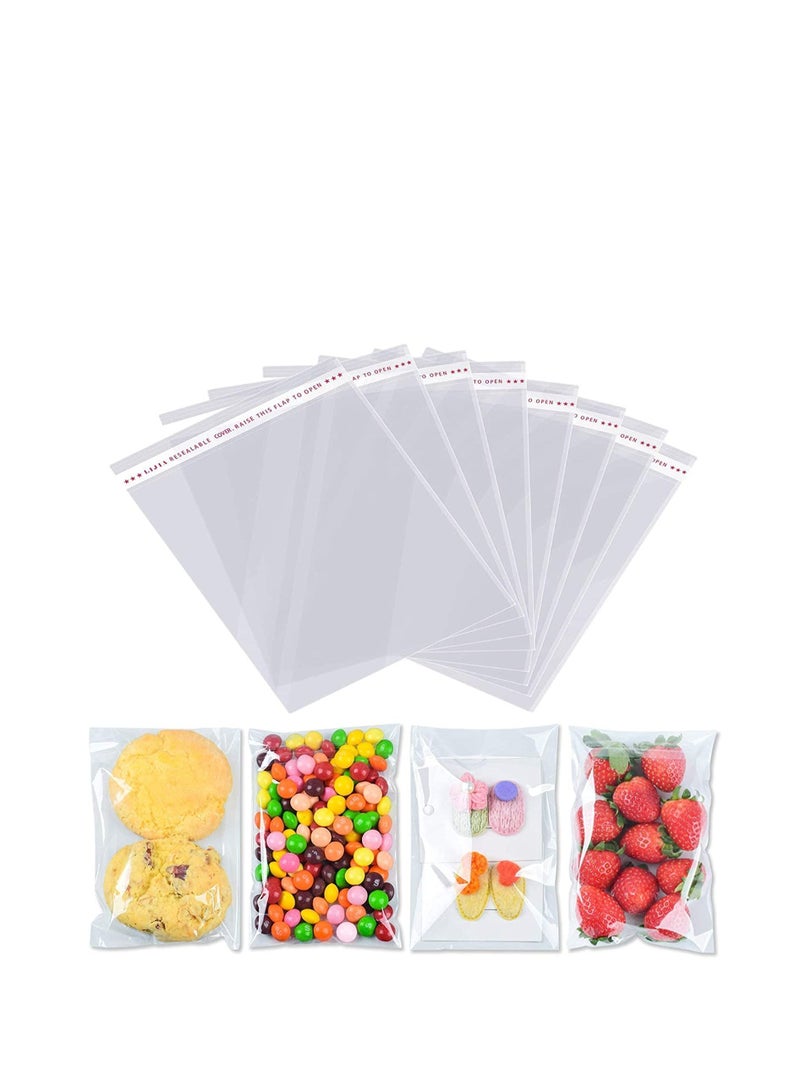 Clear Cellophane Bags, 100 Pcs Large Resealable Self-Adhesive Food Grade Sealing Treat Bags OPP Plastic Bag for Candy, Soap, Cookie, Chocolates, Lollipop, Bulk, Snacks, Bread 10 x 18 cm