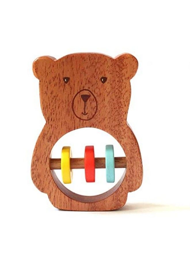 Handmade Wooden Bear Rattle Animal Shaped Wooden Baby Rattle And Teething Toy Natural Wood And Beeswax Sealer Ages 6Mo+ Multicolor