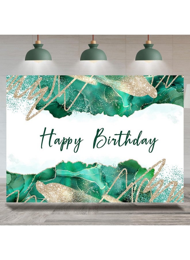 Happy Birthday Backdrop For Girls Women Turquoise And Gold Photography Background Birthday Party Decoration Supplies Favors Cake Table Banner Photo Booth Studio Props 7X5Ft