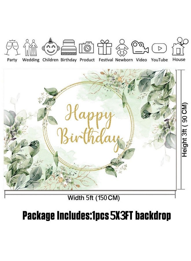 Greenery Succulent And Eucalyptus Leaves Photography Backdrop Bloom Eucalyptus Leaves Photo Background For Happy Birthday Party Decoration Cake Table Banner Supplies 5X3Ft