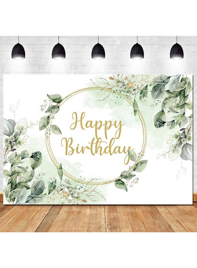 Greenery Succulent And Eucalyptus Leaves Photography Backdrop Bloom Eucalyptus Leaves Photo Background For Happy Birthday Party Decoration Cake Table Banner Supplies 5X3Ft