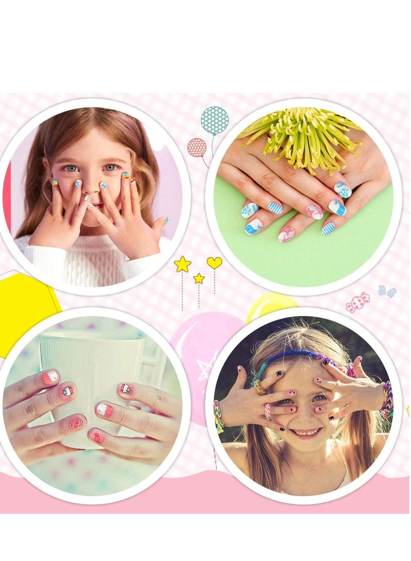 Kids Fake Nails Press on, for Girls Pre-glue Full Cover Short False Nails Children Lovely Gift for Kids Teens Nail Art Decoration(Refreshing and Cute)