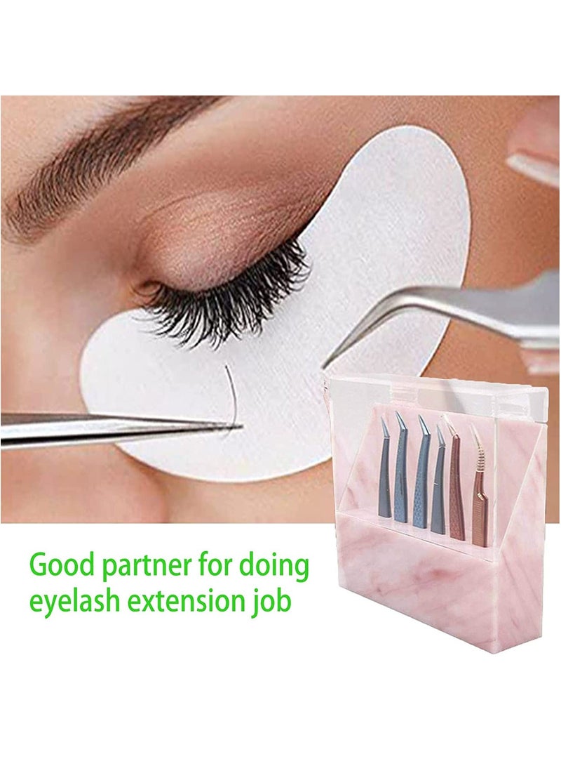 Tweezers Holder Shelf, Dust-proof 8-Hole Tweezer Stand, Durable Acrylic Display Storage Rack Eyelash Extension Box with Dust Cover for Salon Marble Pink