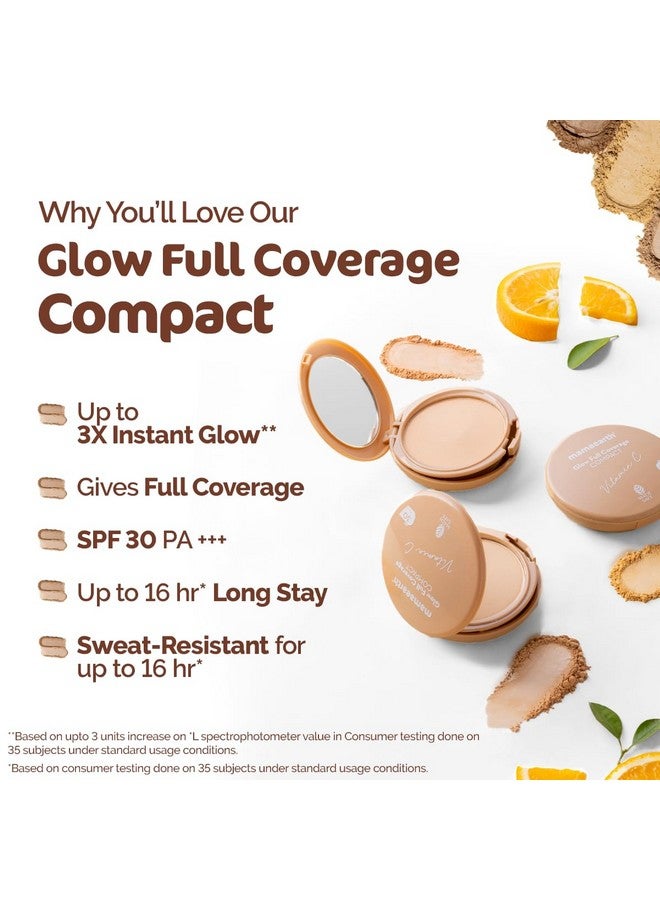 Glow Full Coverage Compact Spf 30 With Vitamin C & Turmeric For Up To 3X Instant Glow 9 G Even Toned Complexion Mattifying Up To 16Hour Oil Control & Sweatresistant (Creme Glow)