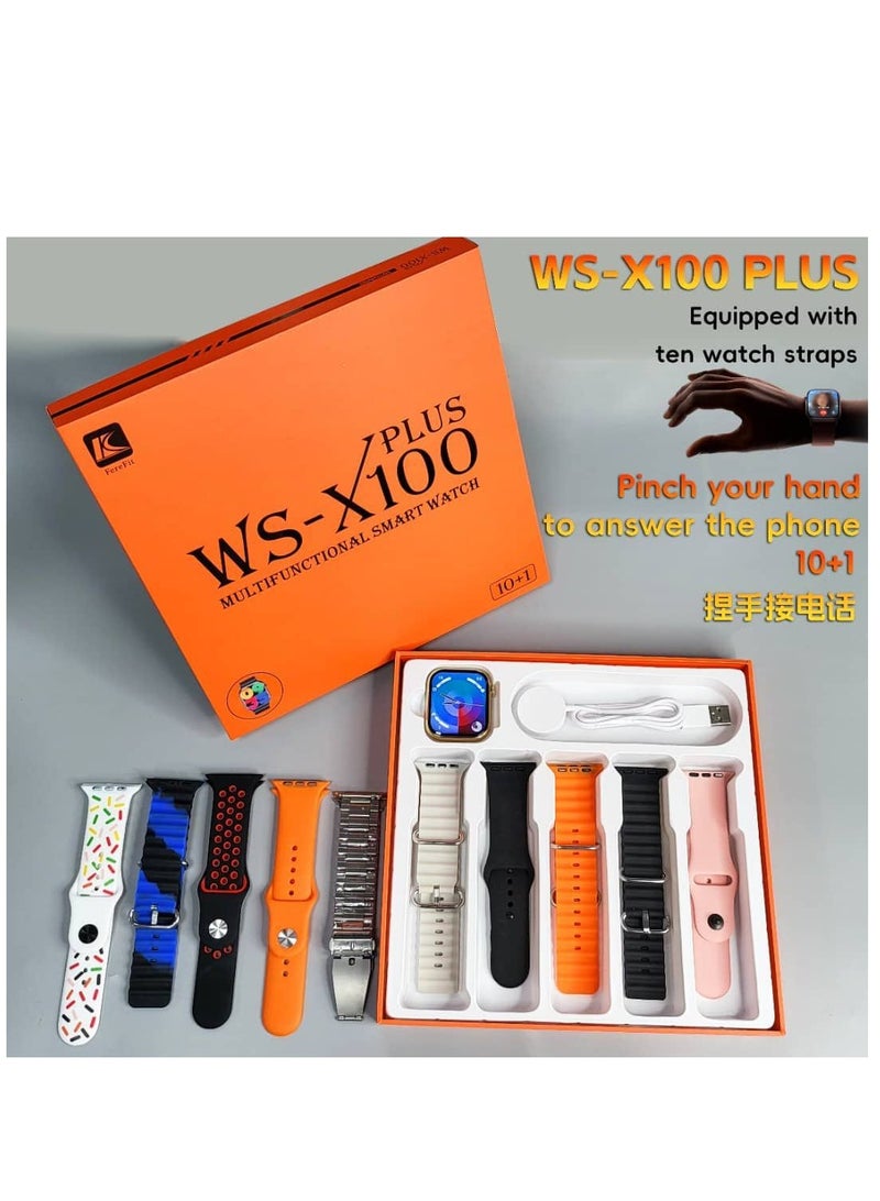 WSX100 Plus Smart Watch Ultra with 10 Set Strap and Watch and Wireless Charger