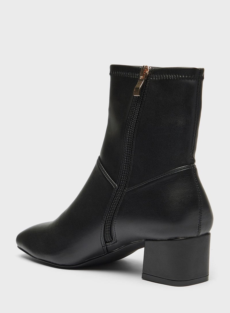 Close Toe Mid Heel Ankle Boots