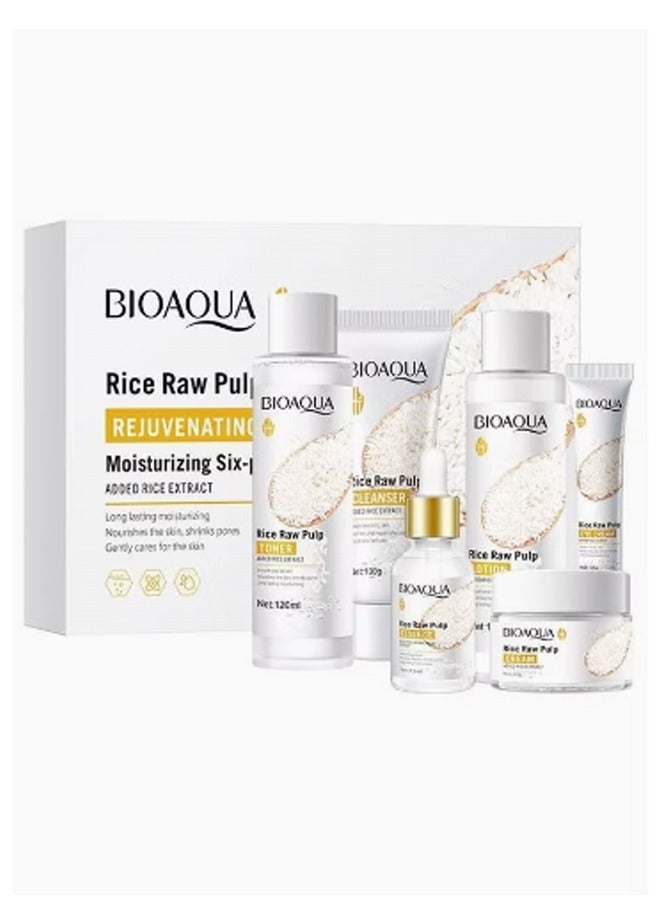 BIOAQUA 6 IN 1 Rice Raw Pulp Moisturizing Hydrating Skin Rejuvenation Six-piece Skin Care Set