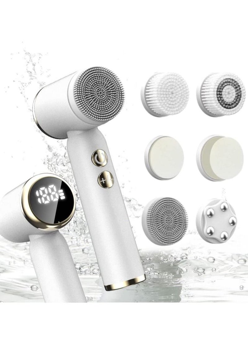 SYOSI Electric Facial Cleansing Brush with 6 Brush Heads & LCD Screen Display, IPX6 Waterproof, Rechargeable, Face Scrubber, Face Brush for Men Women, Face Exfoliator, Face Massager