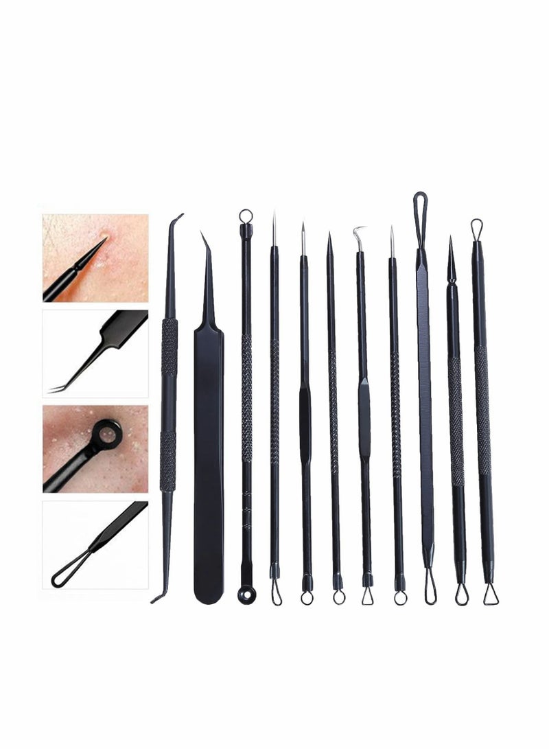 Acne Needle Tool Sets 11 Pcs Stainless Steel Blackhead Remover Pimple Popper Kit, Tweezers Extractor Comedone Blackheads Treatment Blemish Kit with Case