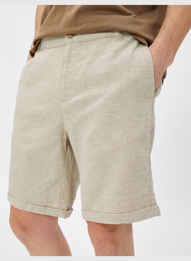 Linen Blend Shorts Buttoned Pocket Detailed