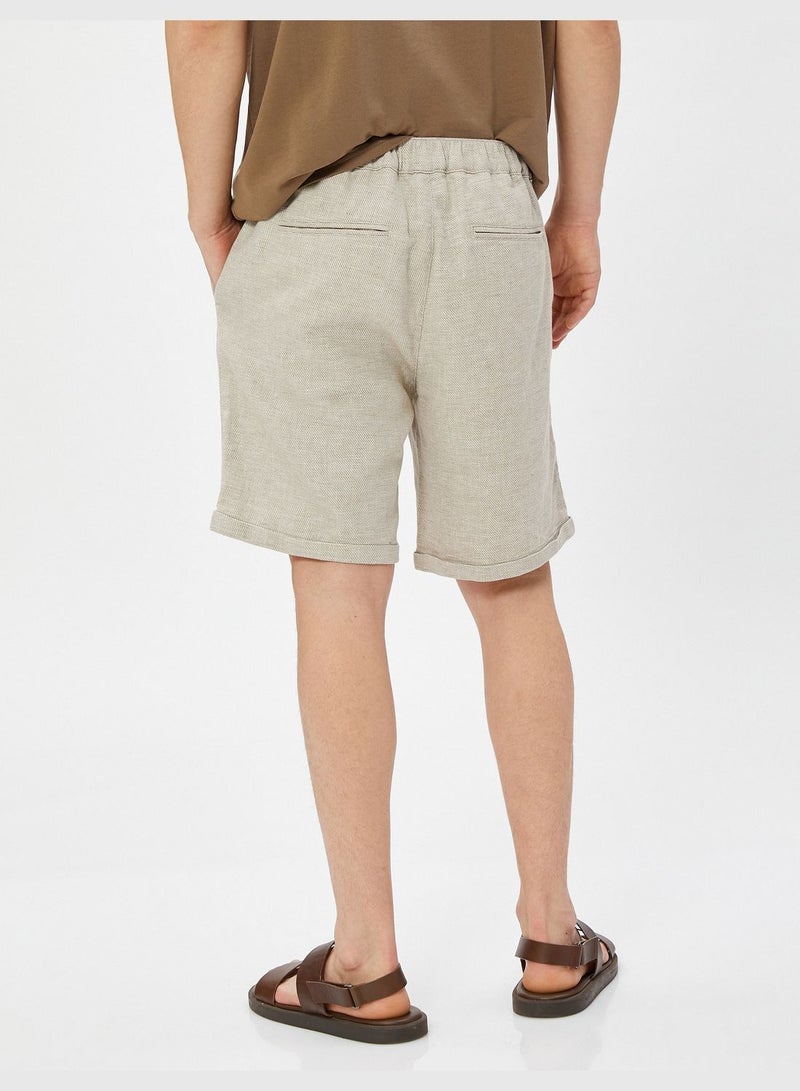 Linen Blend Shorts Buttoned Pocket Detailed