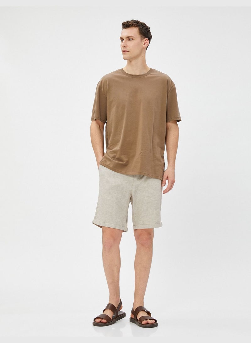 Linen Blend Shorts Buttoned Pocket Detailed