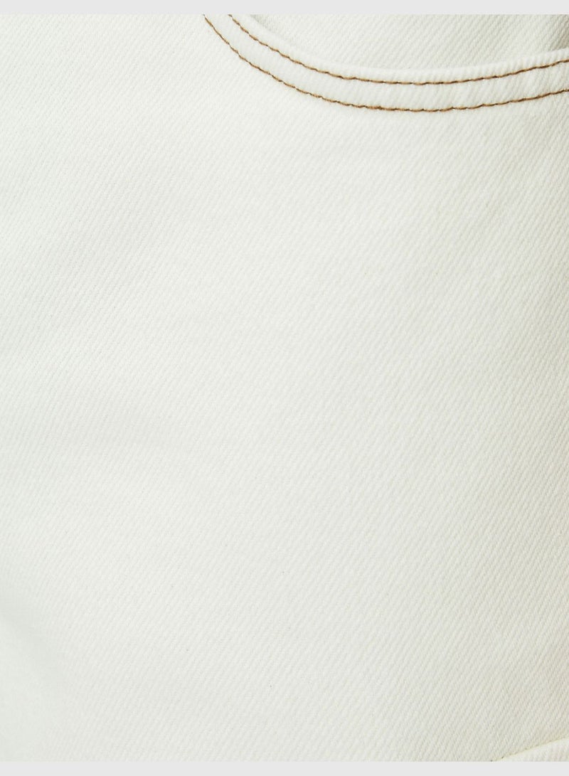 Cargo Pocket Seam Detail Cotton Jean Shorts