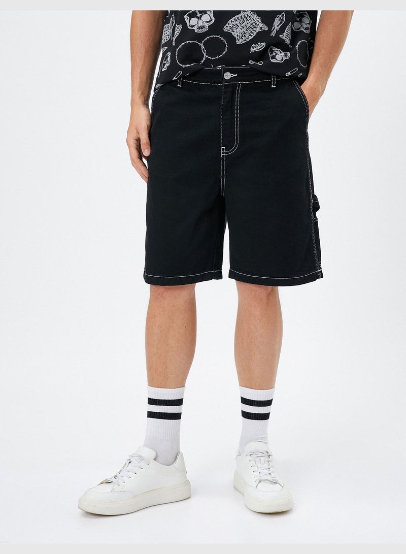 Cargo Shorts Pocket Seam Detailed Buttoned Cotton