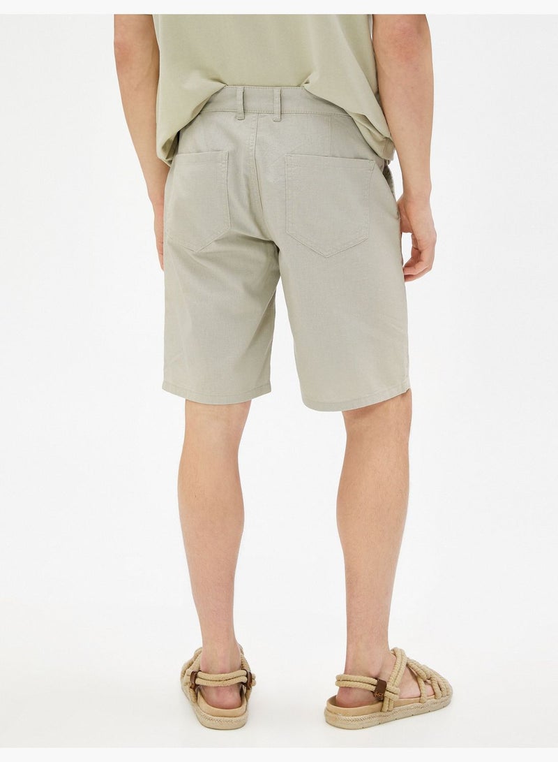 Bermuda Shorts Linen Blend Pocket Detailed Buttoned