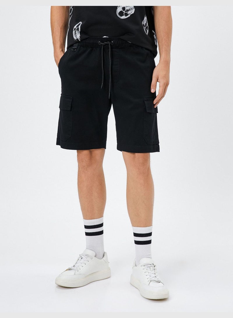 Basic Cargo Shorts Drawstring Pocket Detailed Cotton