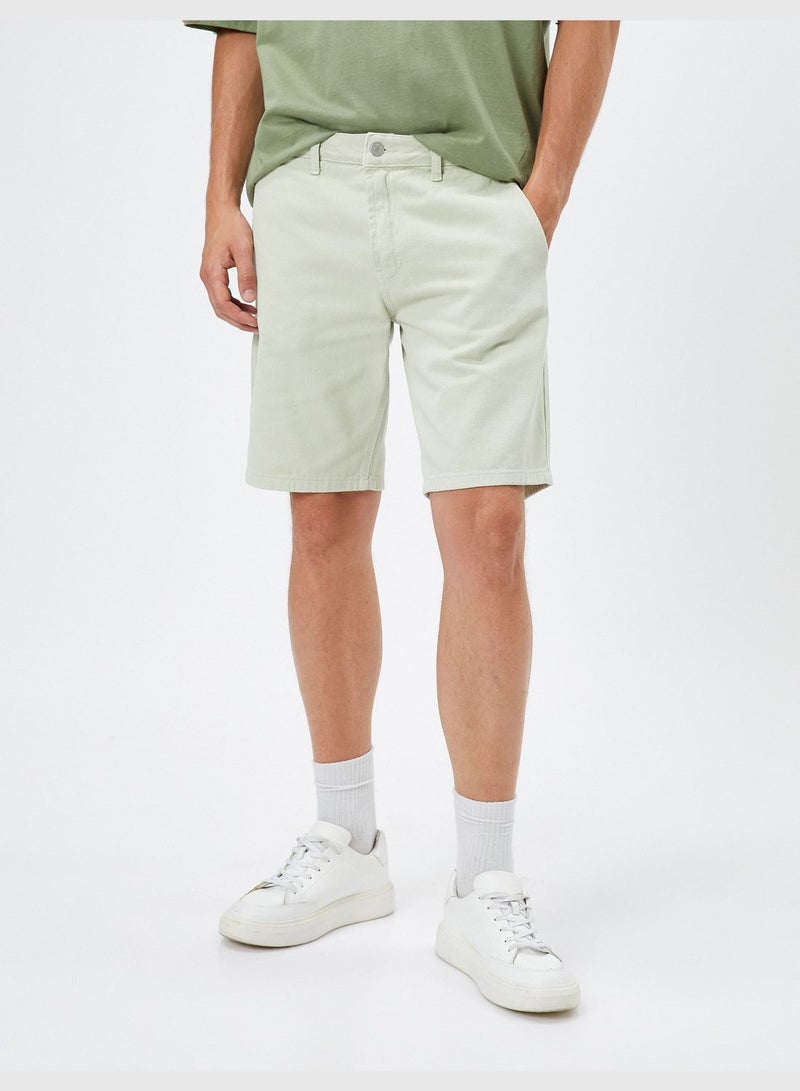 Basic Chino Shorts Buttoned Pocket Detailed Cotton