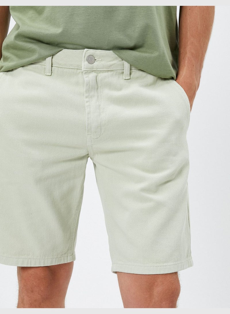 Basic Chino Shorts Buttoned Pocket Detailed Cotton