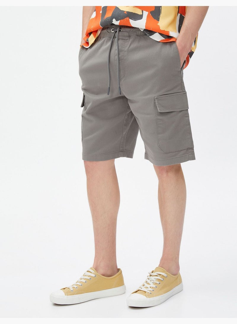 Basic Cargo Shorts Drawstring Pocket Detailed Cotton