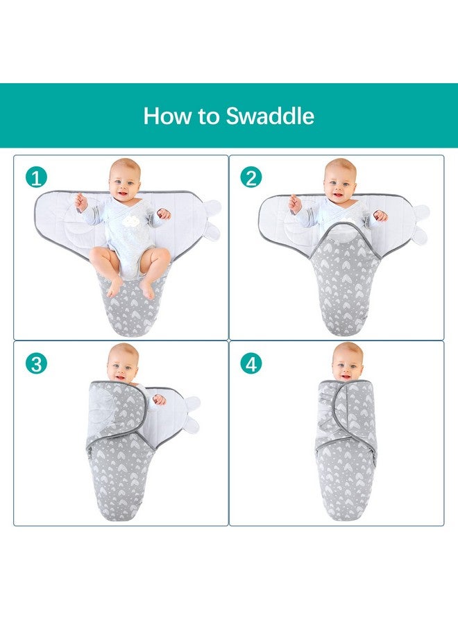 Baby Swaddles 03 Months For Boy Girls Warm Quilted Baby Swaddle Newborn Swaddle Adjustable Swaddle Blanket Lovely Grey Hearts 1 Pack