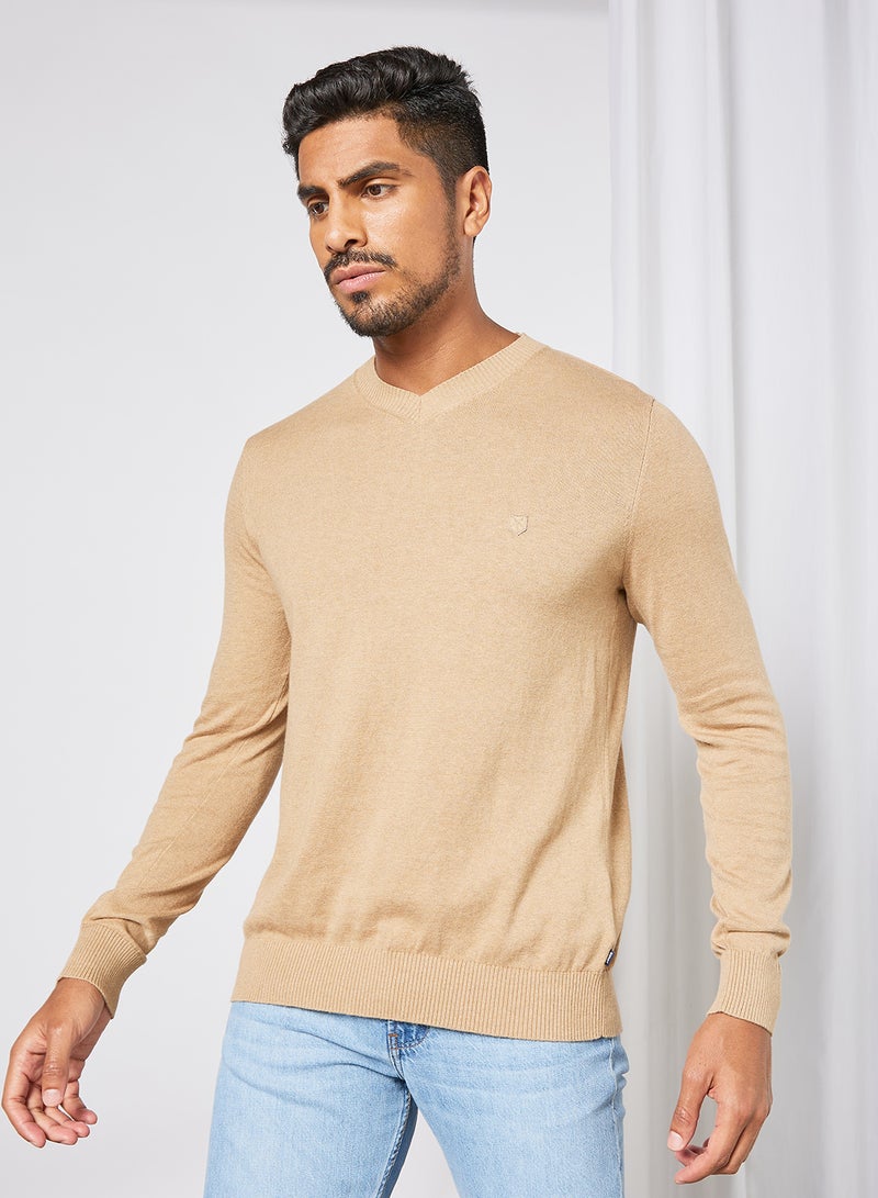 Cashmere V-Neck Sweater Light Brown