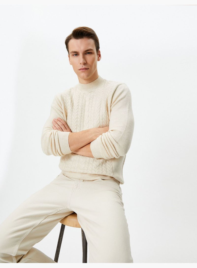 Slim Fit Textured Knitwear Half Turtleneck Sweater
