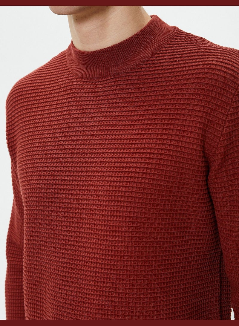 Slim Fit Crew Neck Textured Basic Knitwear Sweater