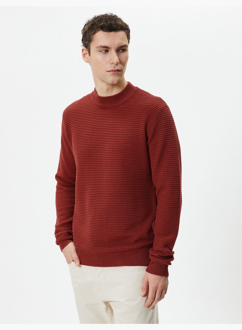 Slim Fit Crew Neck Textured Basic Knitwear Sweater