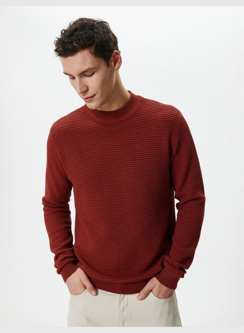 Slim Fit Crew Neck Textured Basic Knitwear Sweater