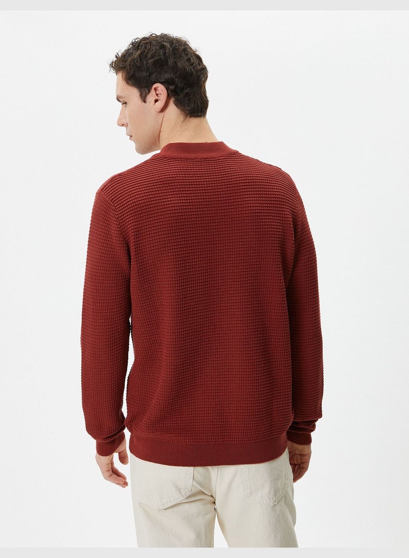 Slim Fit Crew Neck Textured Basic Knitwear Sweater